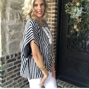 CABI Blue Striped Siesta Poncho 5395 Size Large